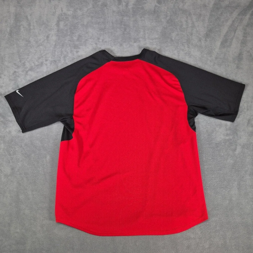 Nike Mens Dri-FIT Athletic T-Shirt Large Red Black Colorblock Training Tee